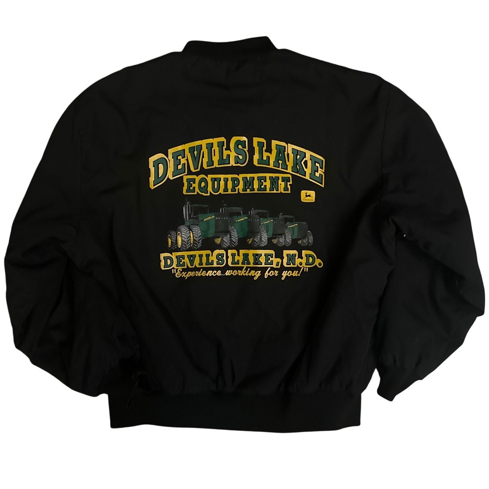 Vintage Dunbrooke Devils Lake Equipment John Deere Bomber Jacket Mens XL Black